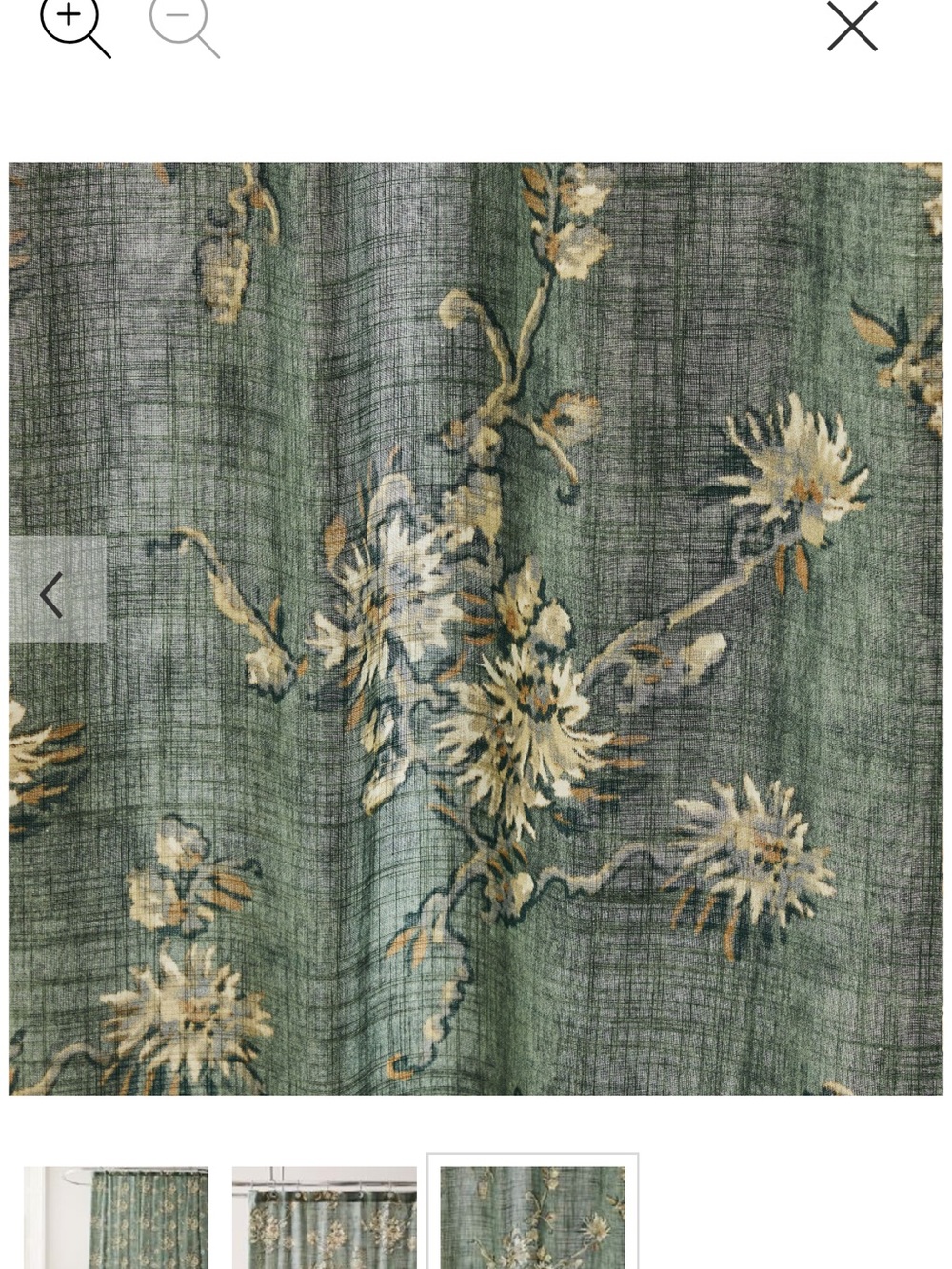 West Elm Green Floral Shower Curtain with Cream and Tan Accents